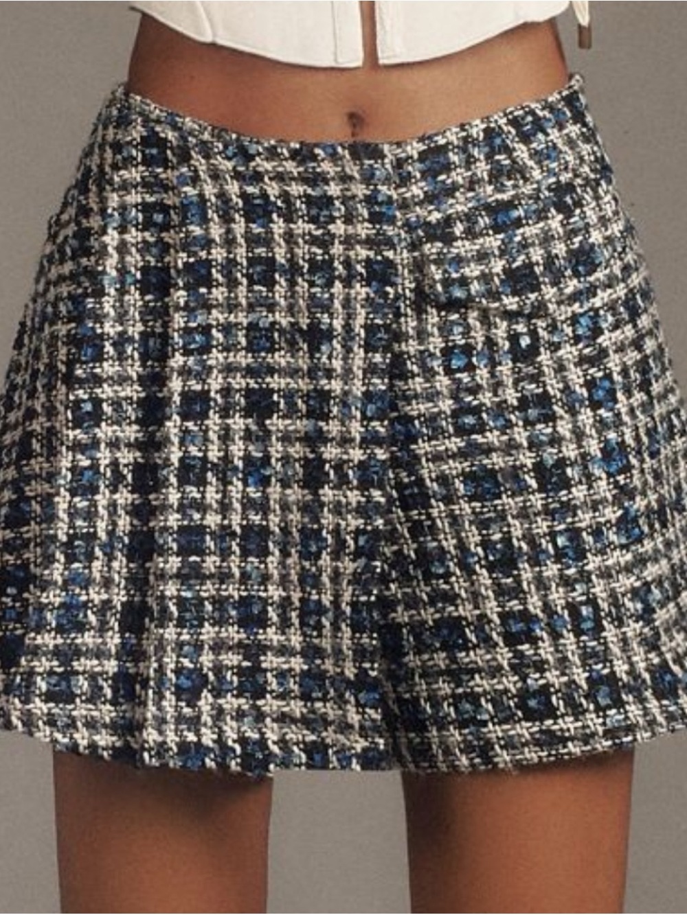 NWT Anthropologie Large Ollari Blue Lily Tweed Plaid Mini Skort
